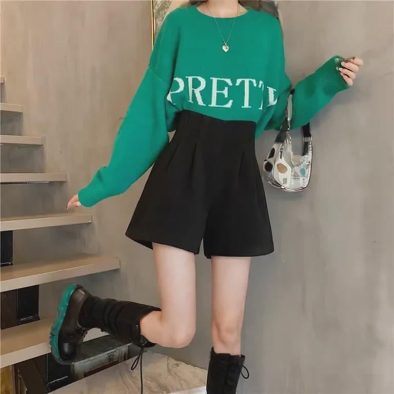 Women's High-Waist Woolen Shorts, Slim & Loose Wide-Leg Pants for Autumn/Winter 2023