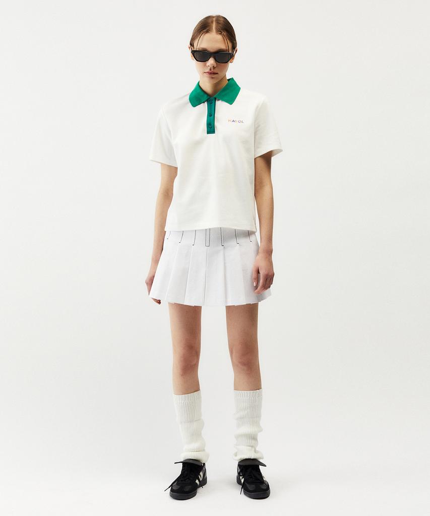 Mayol Cotton Contrast Pleated Skirt_Optic White