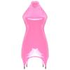 Womens Shiny Patent Leather Mini Dress Halter Neck Sleeveless Design Back Zipper Bodycon Dress Garter Clip Set