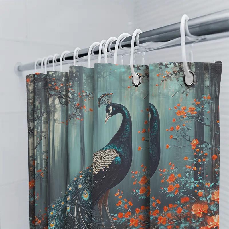 Forest Peacock Pattern Waterproof And Mildew-Proof Shower Curtain Family Bathroom Partition Curtain Mysterious Art Style