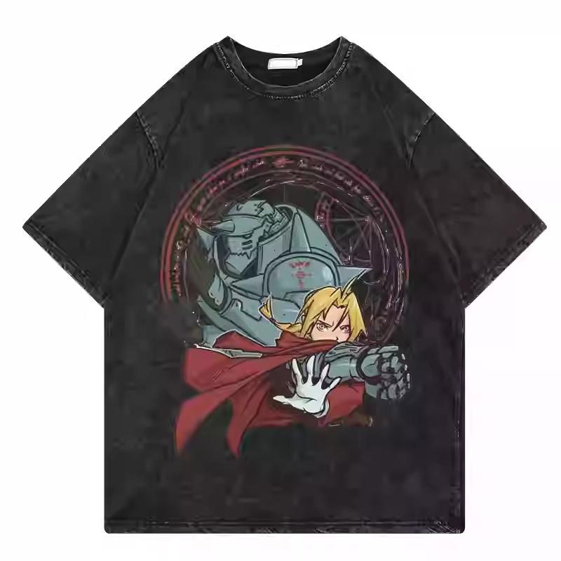 Tricou cu Imprimeu Grafic Anime Fullmetal Alchemist Brotherhood Cadru Gotic Frați Bărbați Femei retro Spălat Gât Rotund Bumbac Supradimensionat modă streetwear Top