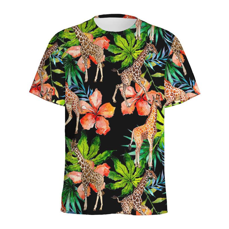 Cute Giraffe Pattern T Shirt Men Women Animal 3D Printed T-Shirts Summer Fashion Round Neck Street Oversized Short Sleeve Tees
