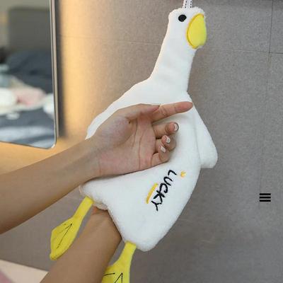Duck Shape Cartoon Hand Towel Coral Velvet Absorbent Hanging Towel Soft Cute Children's Hand Towel Table Cleaning Kitchen Cloth