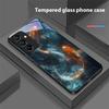 Chinesischer Windfisch Für Samsung Galaxy A15 5G 54 4G 51 50 24 35 90 71 12 51 53 52S 80 22 34 Schwarze Handyhülle aus gehärtetem Glas