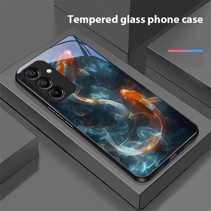 Chinesischer Windfisch Für Samsung Galaxy A15 5G 54 4G 51 50 24 35 90 71 12 51 53 52S 80 22 34 Schwarze Handyhülle aus gehärtetem Glas