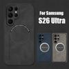 Affärs Fårskinn Läder Telefonfodral för Samsung Galaxy S26 Ultra S25 Edge S24 Plus Bilfäste Magnetiskt Hållare Kameraskydd Stötsäkert Fodral