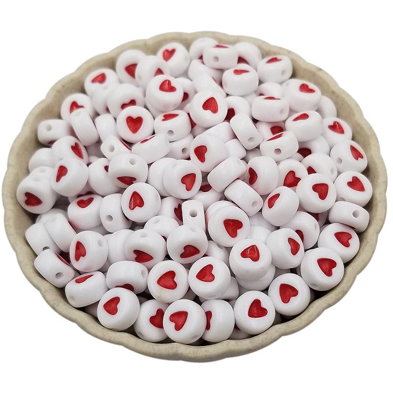 50 pièces de perles blanches colorées de 7mm, breloque en forme de cœur d'amour, bijoux à bricoler soi-même, fournitures artisanales