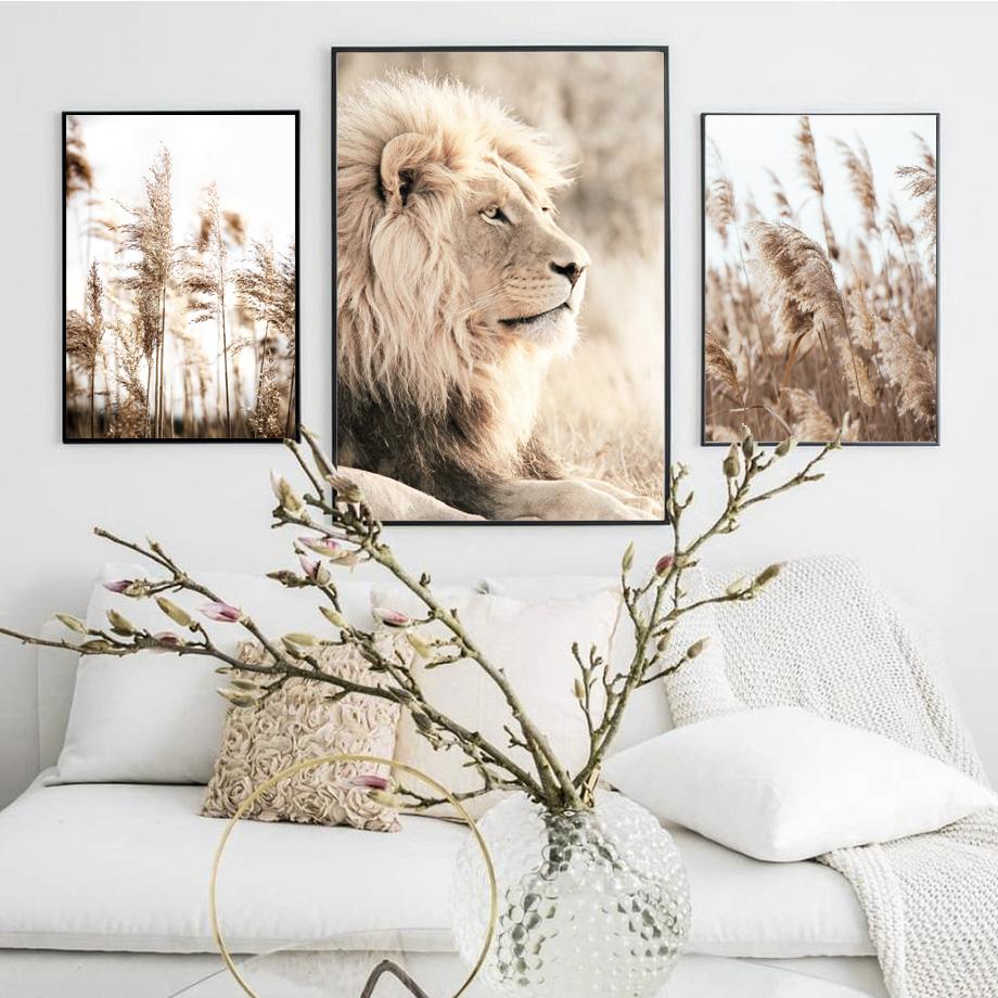 Beige Grassland Landscape Lion Zebra Bird Animals Wall Art Canvas Painting Nordic Posters And Prints Living Room Interior Decor