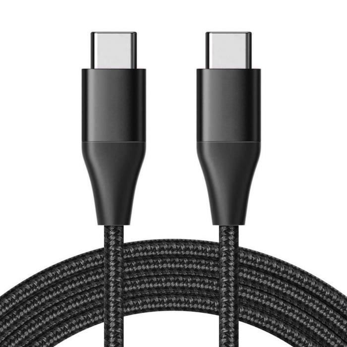 Câble USB-C vers USB-C pour Samsung Galaxy A15 A16 A25 A26 A35 A55 A05s S24 FE S25 - Nylon 1 Mètre Noir