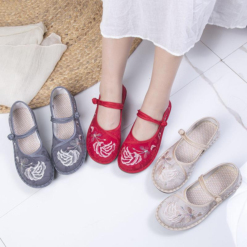 Fashion Embroidered Women's Casual Shoes Flat Bottom Breathable Lightweight Women's Walking Shoes