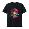 Retro 80s Neon Tropical Paradise Vibes Palm Tree Sunset Print Casual T Shirt Vintage Washed Stylish Fashion Breathable Unisex