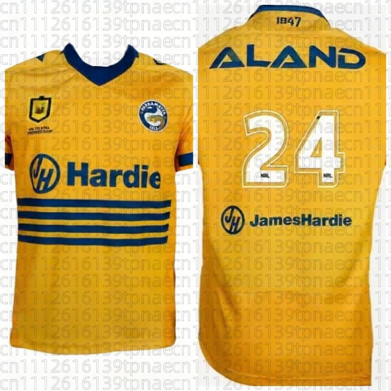 Letošní Parramatta Eels 1947 Heritage Prodyšný tréninkový dres! Modro-žluté propletené pruhy Unisex Rodinná dětská trička Top