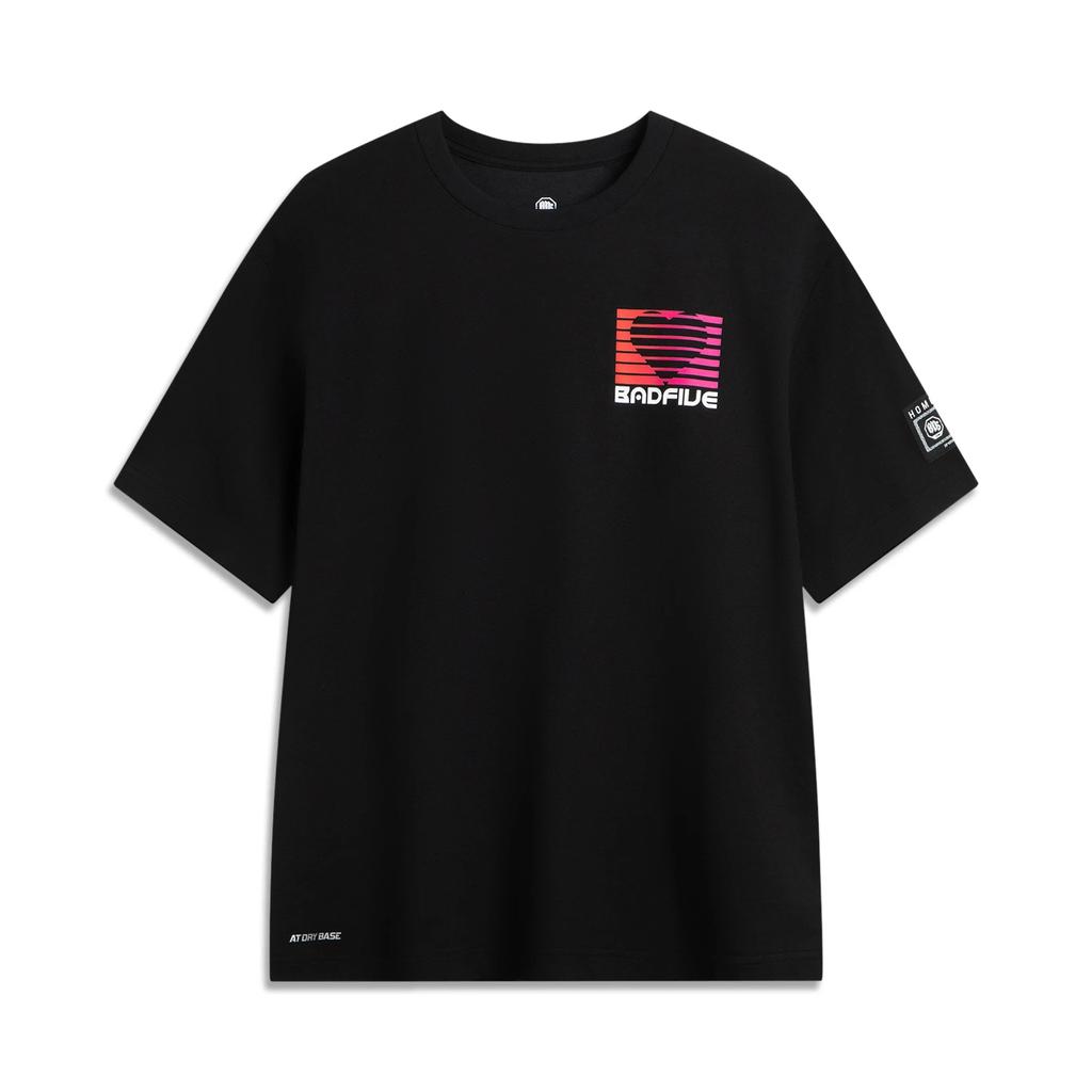 Li Ning T Shirts Men's Black Crew Neck Moderate Straight Fit AHSVD13-2