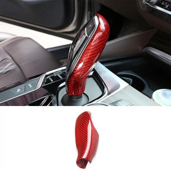 For BMW 7 Series 2016-22 Red Dry Carbon Fiber Gear Shift Knob Shifter Lever Trim