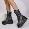 Fashion Gothic Spider Web Embroidery Super High Heel Boots Women 2025 Autumn Punk Thick Bottom Mid Calf Booties Side Zip Black Boots