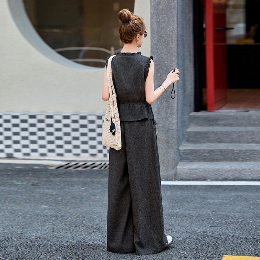Suit Women's Summer New Design Sense Fashion Temperament Thin a Whole Set of Wide-leg Pants Two-piece Set