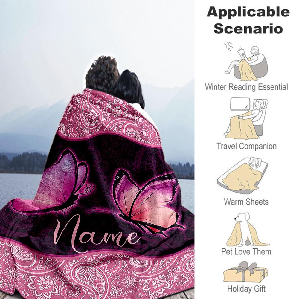 Pink Butterfly Customize Text Blanket Multi-purpose Customizable Blanket Ultra-Soft Suitable for Bedding Home Decor Picnics Couch for All Occasions