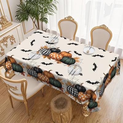 1 Piece, Pumpkin Spider Web Spider Bat Pattern Tablecloth, Halloween Decoration, Suitable For Round And Long Tables