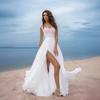 A-Line Boho Wedding Dresses for Bride Long Chiffon Slit Bridesmaid Dress Lace V-Neck Evening Gown for Prom Masquerade Beach