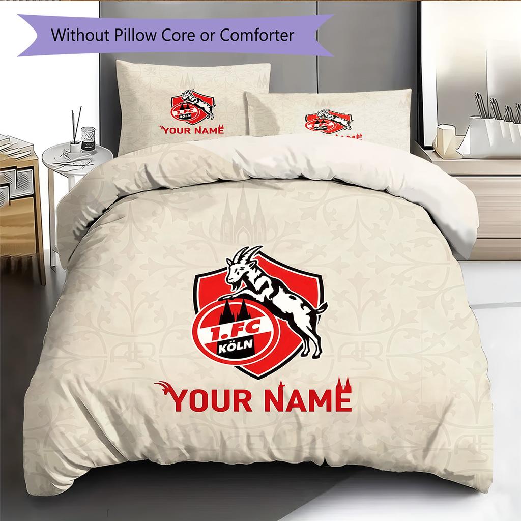 Custom Name 1.FC Köln Pattern Bedding Quilt Set Home Decoration Gift (1 * Duvet Cover + 2 * Pillowcase Without Core)