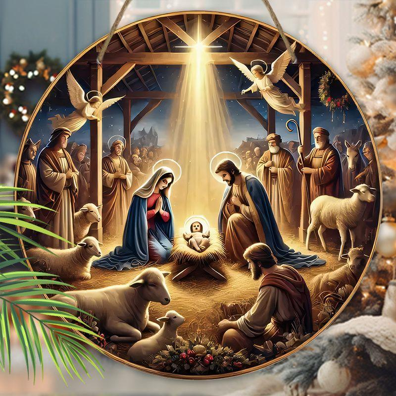 Holy Night Nativity Scene Pendant, Decoration of Home Walls or Doors, 2d Flat Wooden, Christmas Decoration, Gifts for Friends and Family