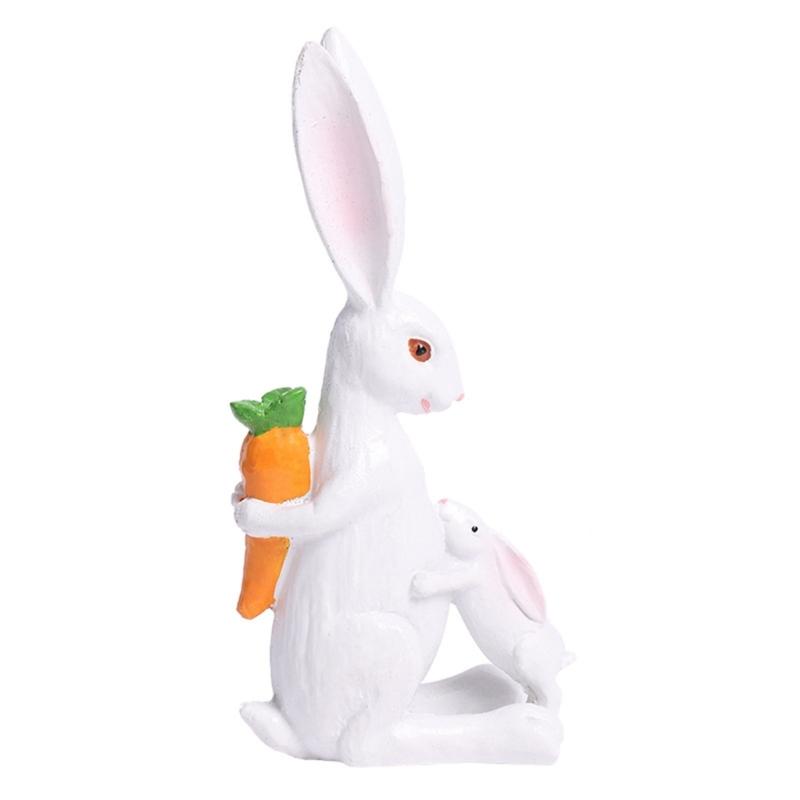  Easter Bunnies Figurines Family Rabbit Statues Modern Art Spring Home Decors