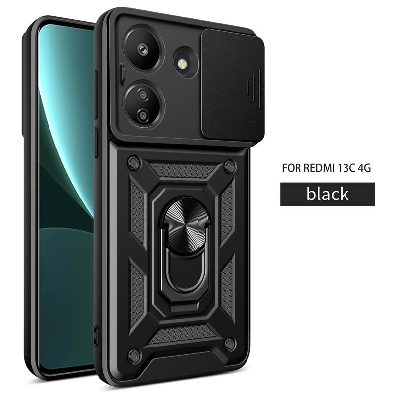 For Xiaomi Redmi 13C 13 C 4G Case Ring Holder Armor Shockproof Phone Cases for xaomi Redmi 13c C13 Slide Lens Protect Back Cover