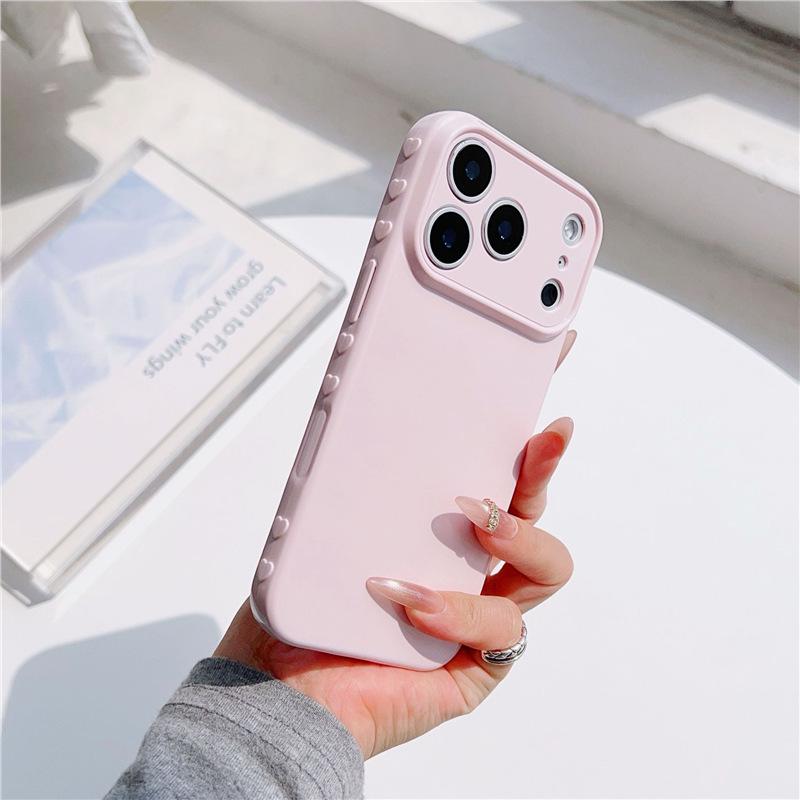Compatible Apple 17/16 Pro Max Solid Color Heart Design Anti-Fall Protective Case