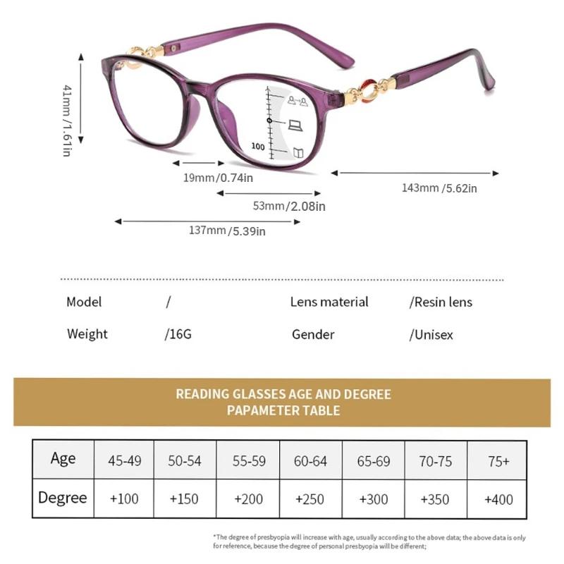 New 3 In 1 Progressive Multifocal Reading Glasses Women Anti Blue Light Eyewear Easy Far Near Vision +1.0 To +4.0