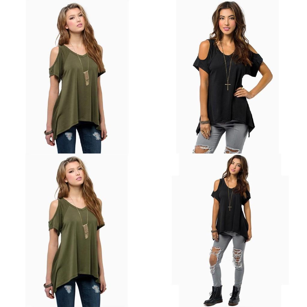 Chic Polyester Blend Ronde Hals Off-shoulder Vleermuismouw T-shirt Voor Nachtclub