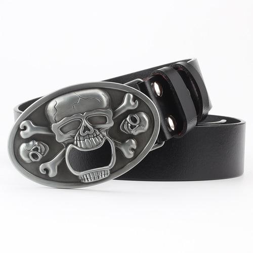 Punk Ghost Head Skull Alloy Head Buckle Belts For Men Male Genuine Leather Belts About Skulls Cowskin Leather Waist Belt Straps