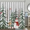 Weihnachts-Duschvorhang, Winter Bauernhof Scheune Schneemann Tier Elch Beere Weihnachtsbaum Schneeszene Roter Vogel Badezimmerdekoration.