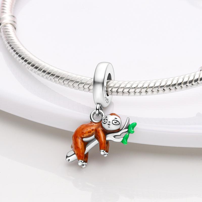 Authentic Charm Bead Charms Copper Sloth Green Leaf Animal Pendants Compatible With Charm Bead Charms Plata Bracelets for Women Women Jewellery Making