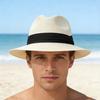 Panama Hat Women Men Wide Brim Straw Beach Hat Ribbon Decor Breathable Elastic