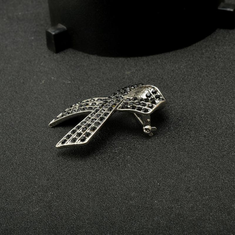 Black Rhinestones Ribbon Brooch Pins For Women Men Elegant Fashion Lapel Pin Decoration Accessories Party Jewelry Gift