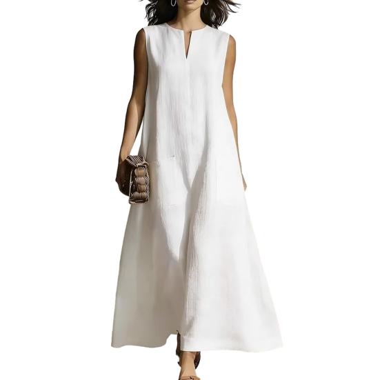 Summer Sleeveless Dress for Women Casual V Neck Long Tank Dress Flowy A-line Beach Sundress with Pockets