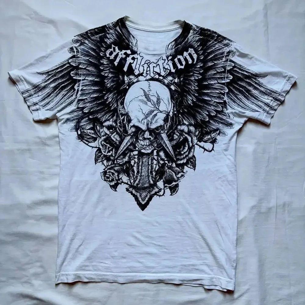 European and American Men's Summer Gothic Death Skull Print Comfortable and Breathable Round Neck T-shirt Outdoor Street Top