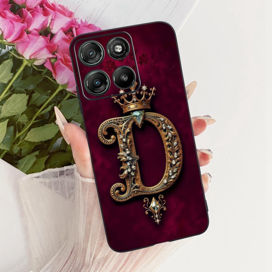 For Motorola Moto G77 G67 2026 Royal Crown Initial Letter Phone Case For Motorola MotoG77 MotoG67 Black Silicon Soft Bumpers