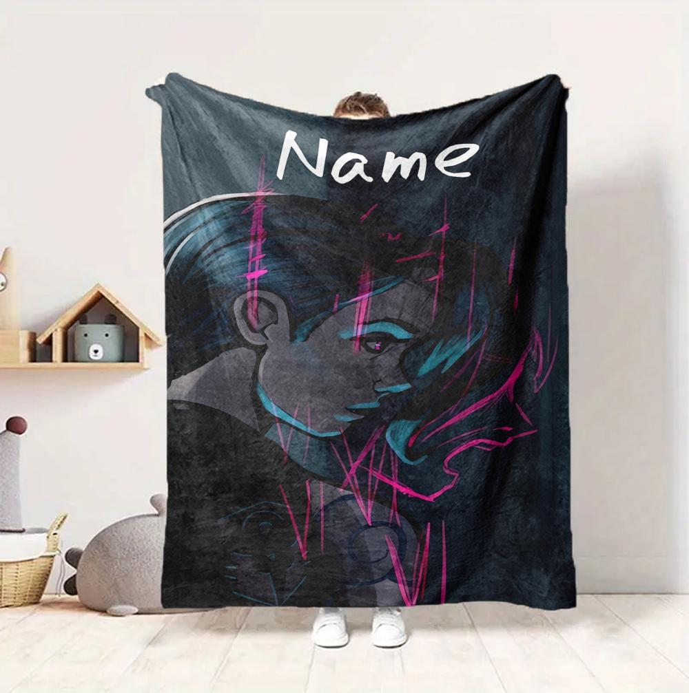 Custom Name Blue Eyes Connection Flannel Blanket Throw Blanket Soft Warm Sofa Bed home Decor Unique Gift