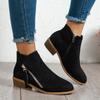 New Large Size Pointed Head Low Heel Side Zipper Fashion Boots Women's Reverse Leather Low Tube Fashion Short Boots Women