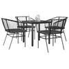 5 Piece Outdoor Dining Set with Cushions Black Poly Rattan & Glass
