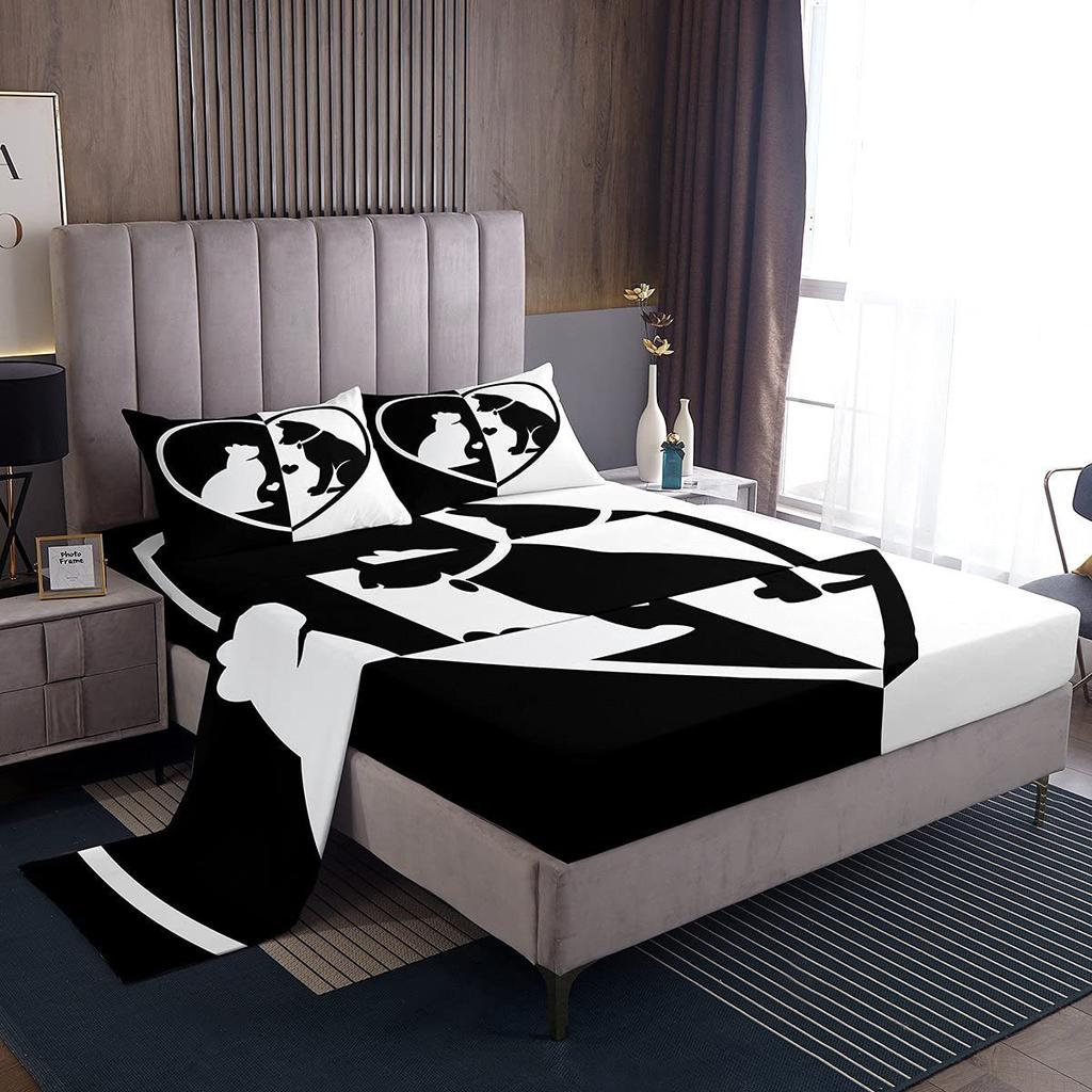 Animal cat and dog pattern bed hat four-piece bedding set bedroom dormitory bedding decoration
