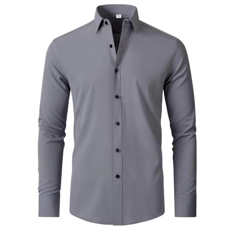 Elastic Non-ironing Men's Long-sleeved Shirt Foreign Trade Hot Vertical Sense of European Men's Shirt