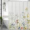 Spring Pink Floral Shower Curtain, Colorful Wildflower Botanical Herb Bathroom Decorative Shower Curtain, Waterproof Shower Curt