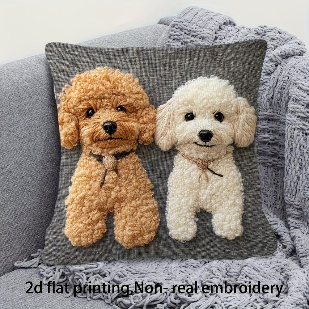 Schattige Poedel Hond Kussenhoes Kunstborduurwerk 2D Print Zacht Gezellig Voor Bank Bed Woonkamer Hondenfanaat Cadeaus