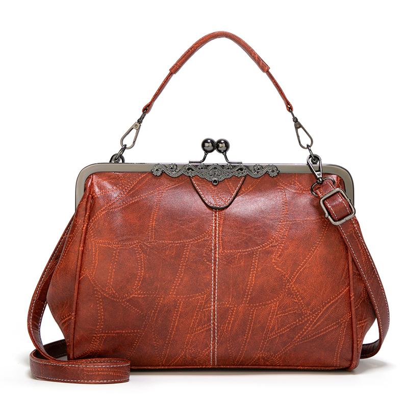 Shoulder Bags Women Retro Frame Purses Girls Crossbody Messenger Bag Small Handbags for Phe Party Faux Oil Leather Clip Bag