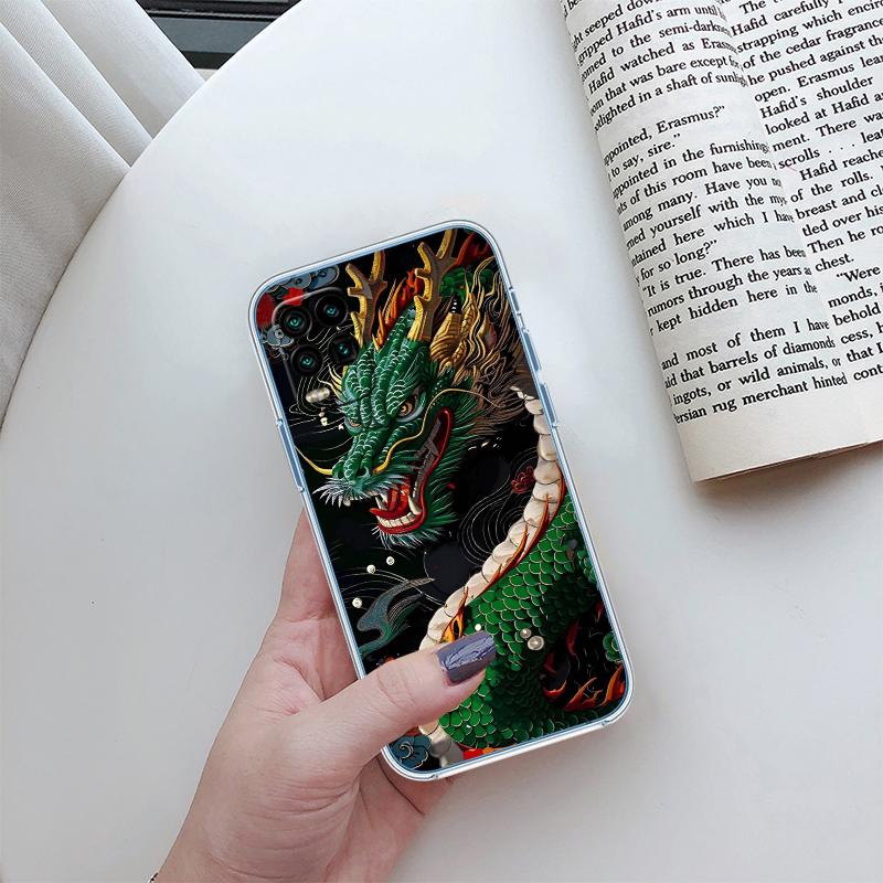 Coque de téléphone transparente QE7 Dragon Chinois pour Samsung Galaxy A04 A04S A14 A23 A34 A54 M23 M33 M52 M53