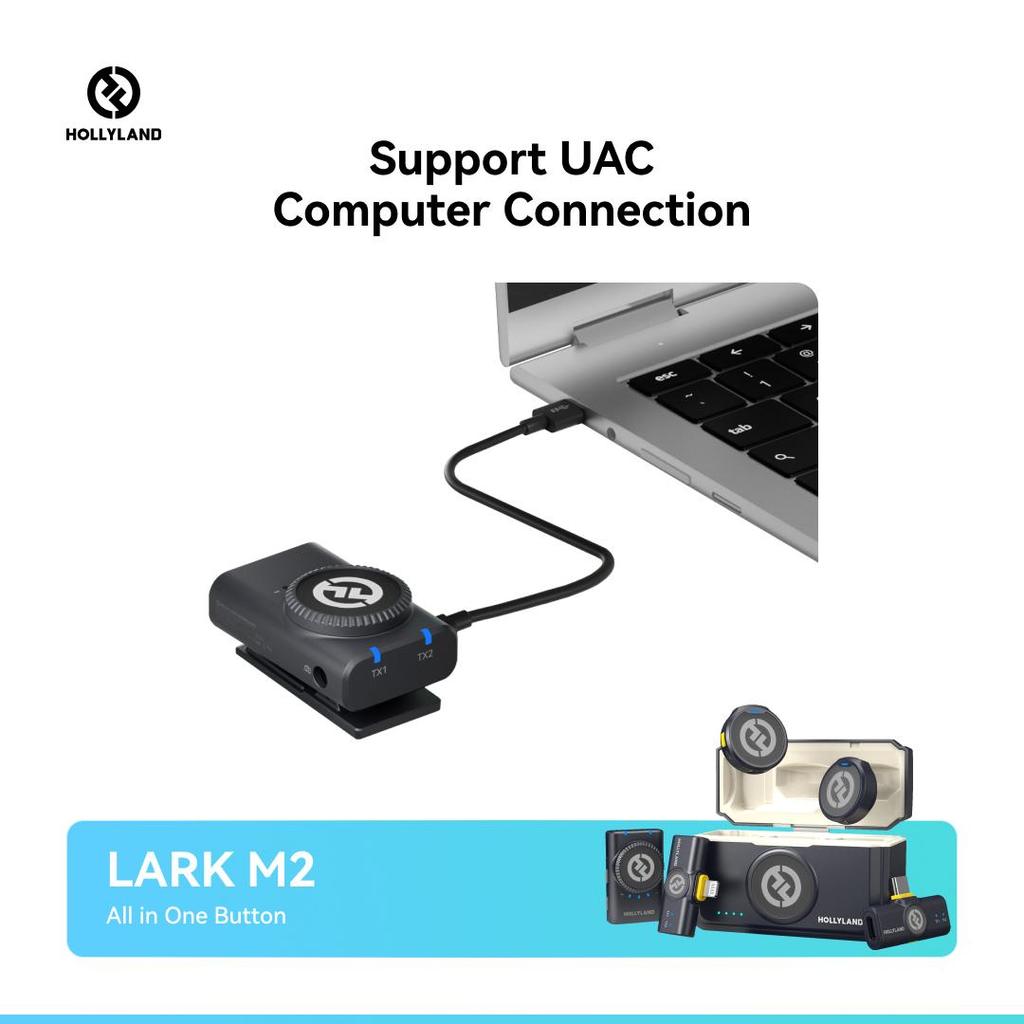 Hollyland Lark M2 Wireless Microphone for iPhone/Camera/Android/PC, 48kHz/24-bit High Fidelity Audio, 300m Range,  YouTube, Vlog, Streaming