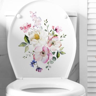 Toilettendeckel-Aufkleber, starke Klebrigkeit, PVC, wasserdicht, leicht abziehbar, Blumenmotiv, Toilettensitz-Aufkleber, Toilette