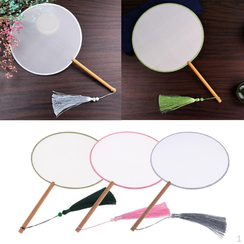 3 Pieces Vintage Chinese Court Style Round Hand Held Silk Fan
